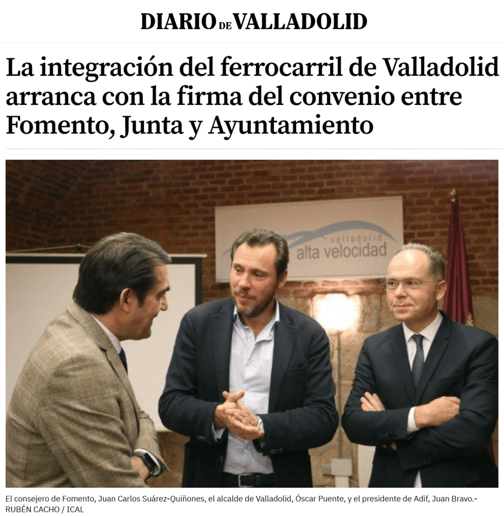 Noticia sobre la firma del convenio de integración de 2017 de Valladolid (España)