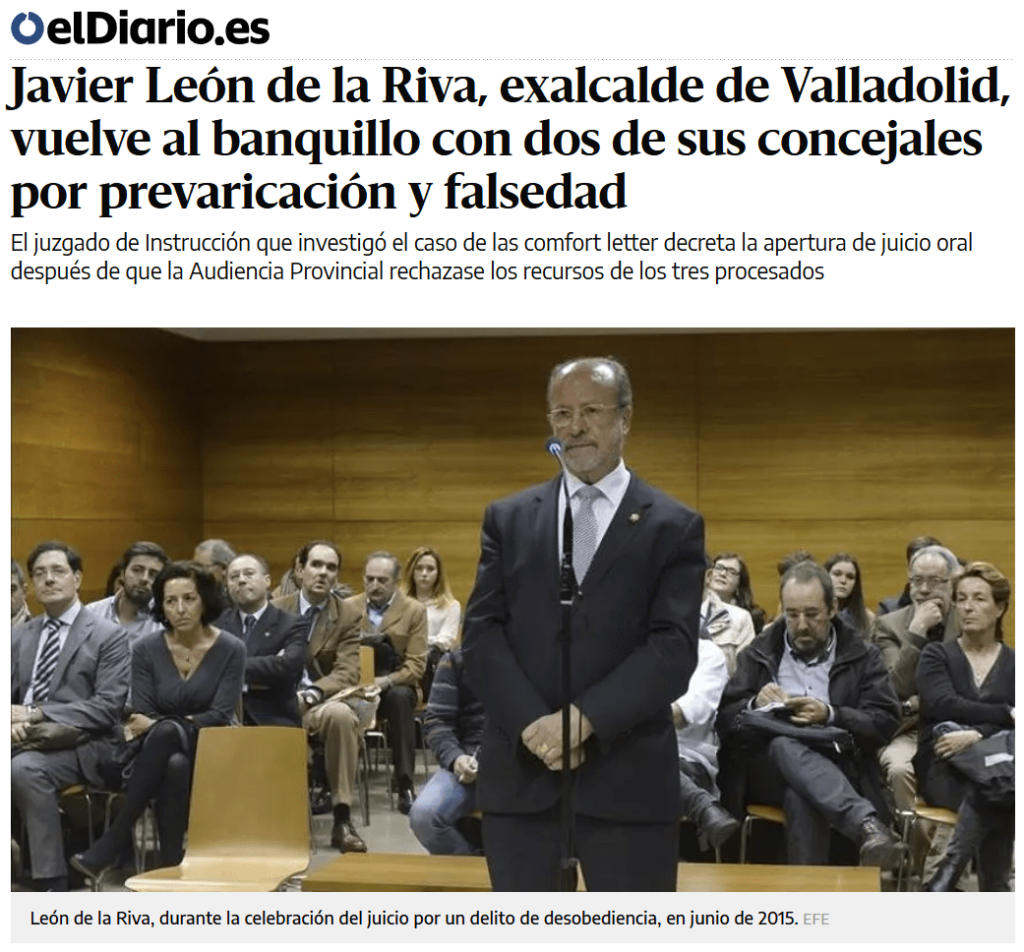 Noticia sobre la apertura del juicio contra León de la Riva por la firma de las comfort letters
